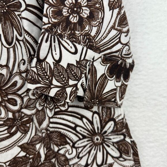 2/$30 Chicos 100% Linen Button Down Shirt Womens Size 1 M Floral Western Neutral - Picture 8 of 10